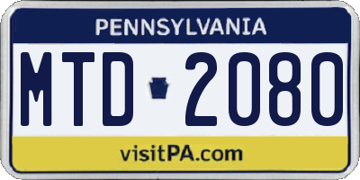 PA license plate MTD2080