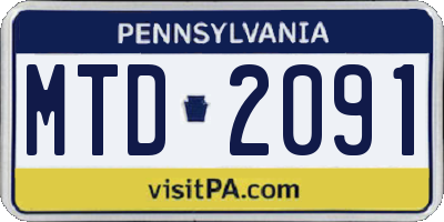 PA license plate MTD2091
