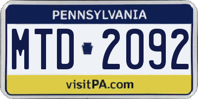 PA license plate MTD2092