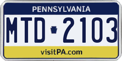 PA license plate MTD2103