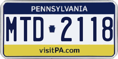 PA license plate MTD2118