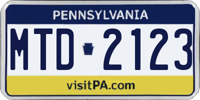 PA license plate MTD2123