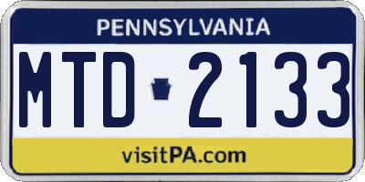 PA license plate MTD2133