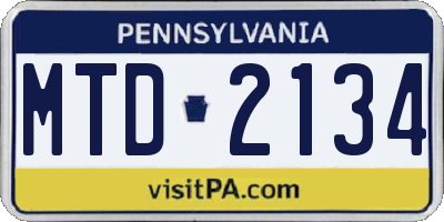 PA license plate MTD2134