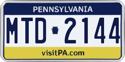 PA license plate MTD2144