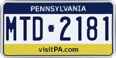 PA license plate MTD2181