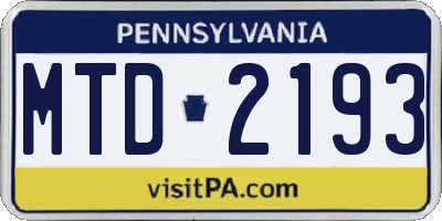 PA license plate MTD2193