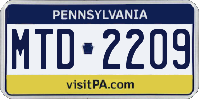 PA license plate MTD2209