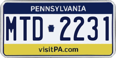 PA license plate MTD2231
