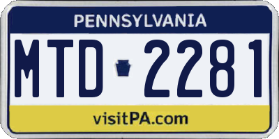 PA license plate MTD2281