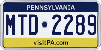 PA license plate MTD2289