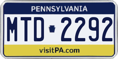PA license plate MTD2292