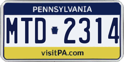 PA license plate MTD2314