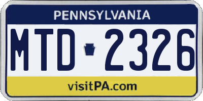 PA license plate MTD2326