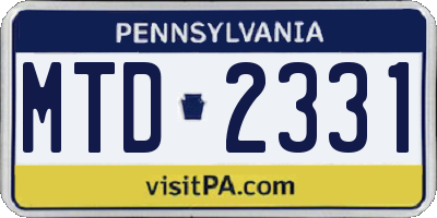 PA license plate MTD2331