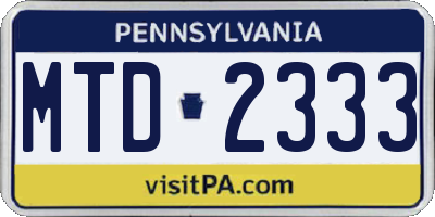 PA license plate MTD2333