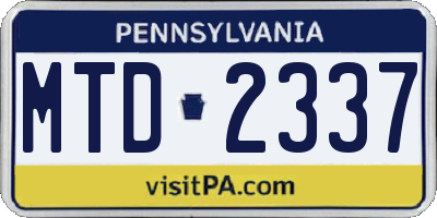 PA license plate MTD2337