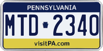 PA license plate MTD2340