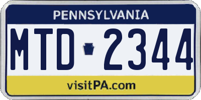 PA license plate MTD2344