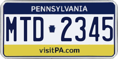 PA license plate MTD2345