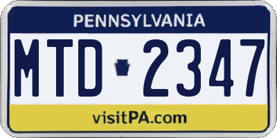 PA license plate MTD2347