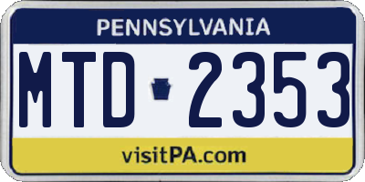 PA license plate MTD2353