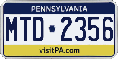 PA license plate MTD2356