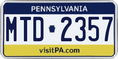 PA license plate MTD2357