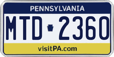 PA license plate MTD2360
