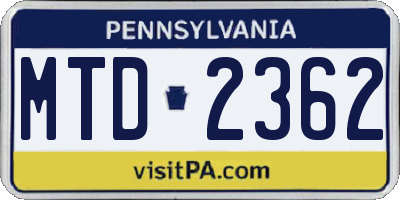 PA license plate MTD2362