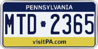 PA license plate MTD2365