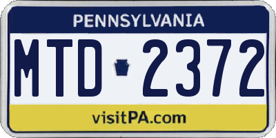 PA license plate MTD2372