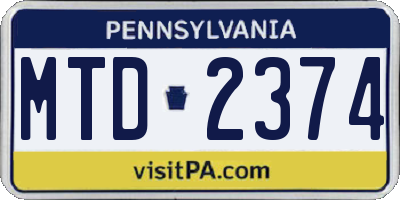 PA license plate MTD2374