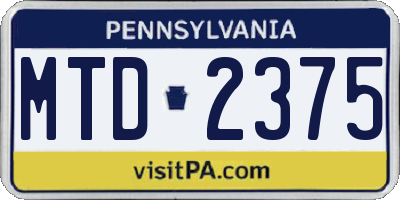 PA license plate MTD2375