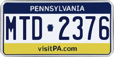 PA license plate MTD2376