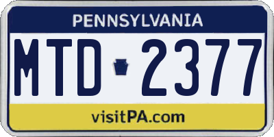 PA license plate MTD2377