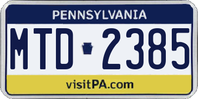 PA license plate MTD2385