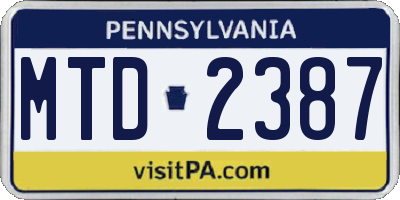PA license plate MTD2387