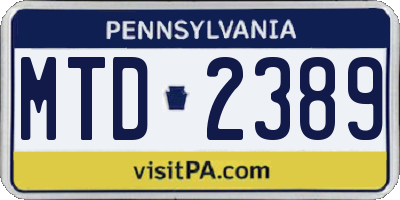PA license plate MTD2389