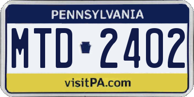 PA license plate MTD2402