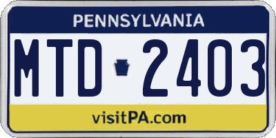 PA license plate MTD2403