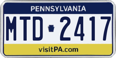 PA license plate MTD2417