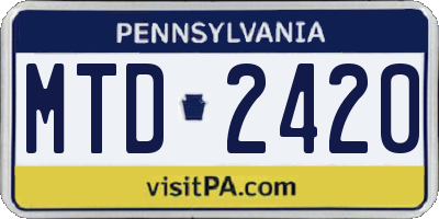 PA license plate MTD2420
