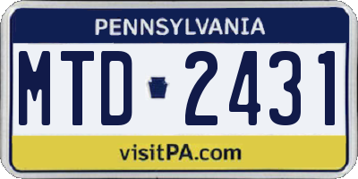 PA license plate MTD2431