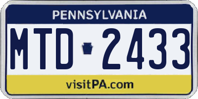 PA license plate MTD2433