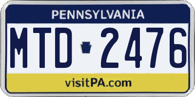 PA license plate MTD2476