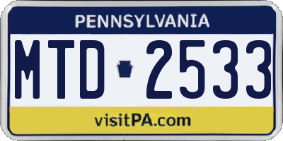 PA license plate MTD2533