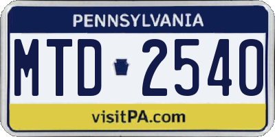 PA license plate MTD2540