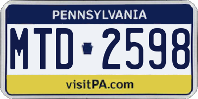 PA license plate MTD2598