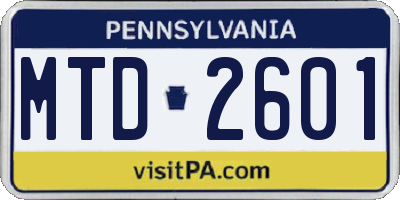PA license plate MTD2601